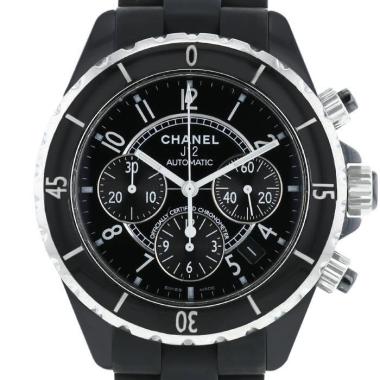 Orologio Chanel J12 Chronographe in ceramica nera e acciaio Circa 2010