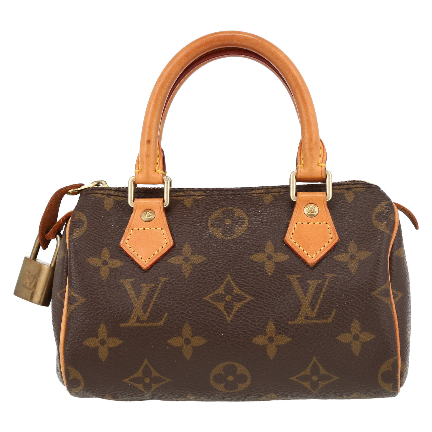 Sac à main Louis Vuitton  Nano Speedy en toile monogram marron et cuir naturel - Detail D2