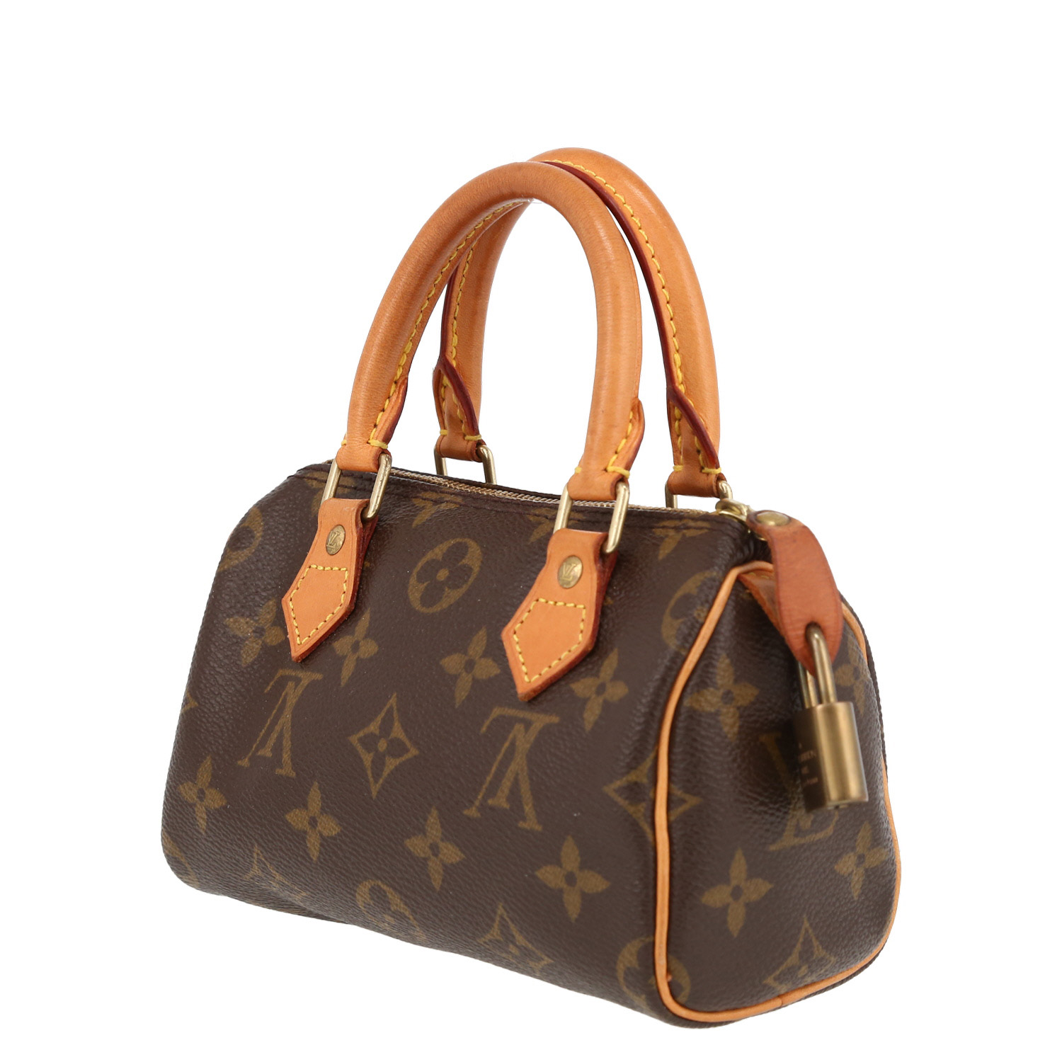 Bolso de mano Louis Vuitton  Nano Speedy en lona Monogram marrón y cuero natural - Detail D3
