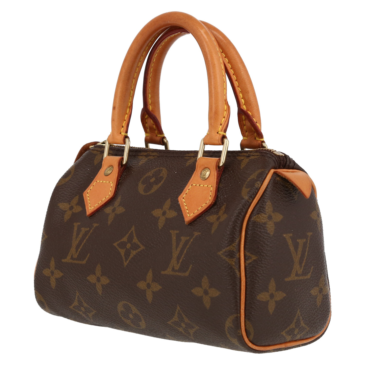 Sac à main Louis Vuitton  Nano Speedy en toile monogram marron et cuir naturel - Detail D5