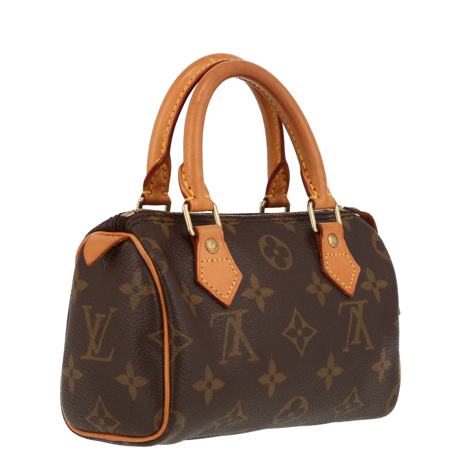 Bolso de mano Louis Vuitton  Nano Speedy en lona Monogram marrón y cuero natural - Detail D6
