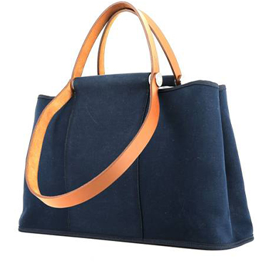 Sac cabas Hermès  Cabag en toile bleu-marine et cuir naturel