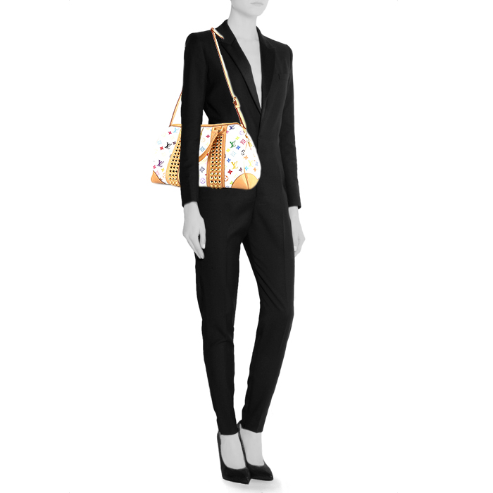 Bolso de mano Louis Vuitton Courtney en lona Monogram multicolor y cuero natural - Detail D1