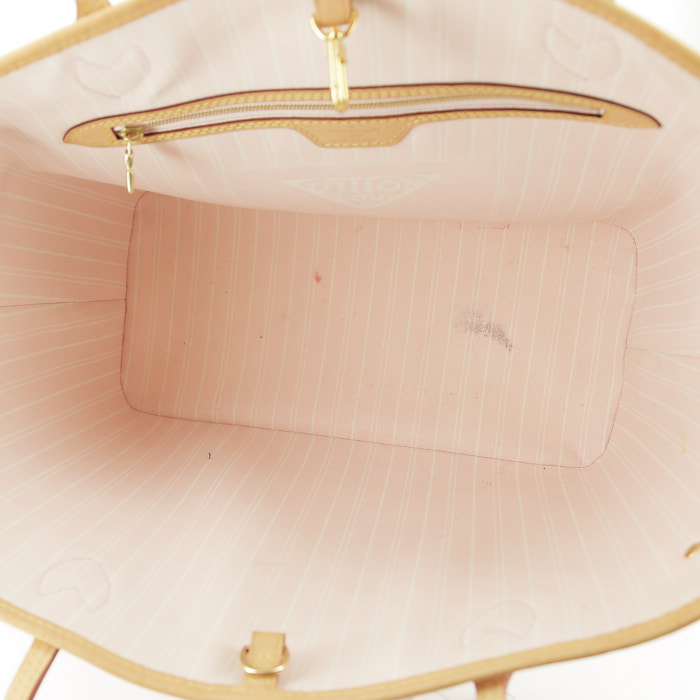 Shopping bag Louis Vuitton Neverfull Editions Limitées modello medio in tela monogram sfumato gialla e rosa e pelle naturale - Detail D2