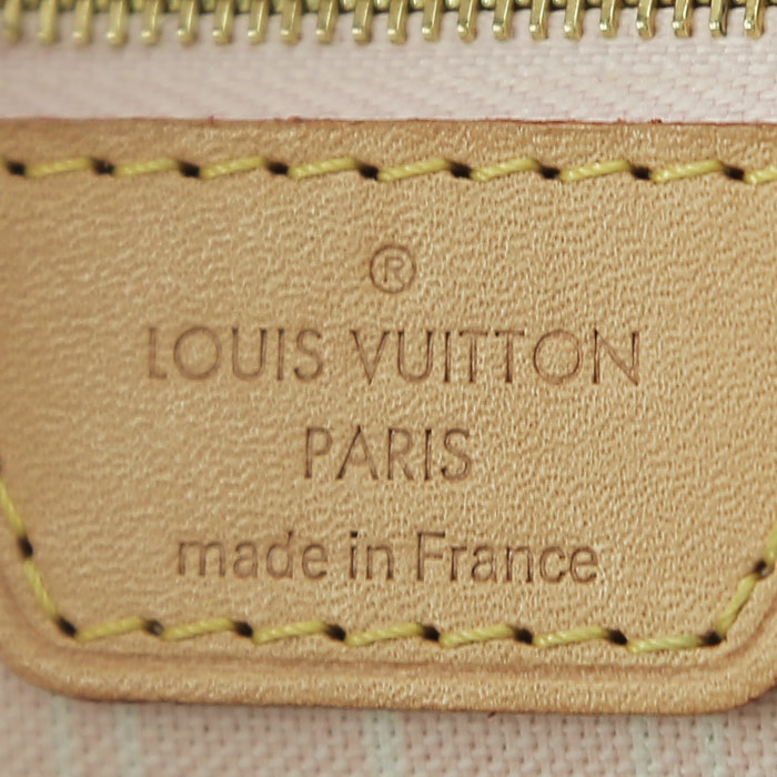 Shopping bag Louis Vuitton Neverfull Editions Limitées modello medio in tela monogram sfumato gialla e rosa e pelle naturale - Detail D3