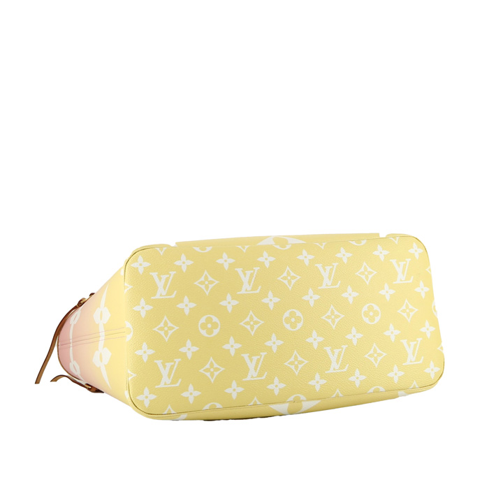 Bolso Cabás Louis Vuitton  Neverfull Editions Limitées modelo mediano  en lona Monogram degradado amarilla y rosa y cuero natural - Detail D4