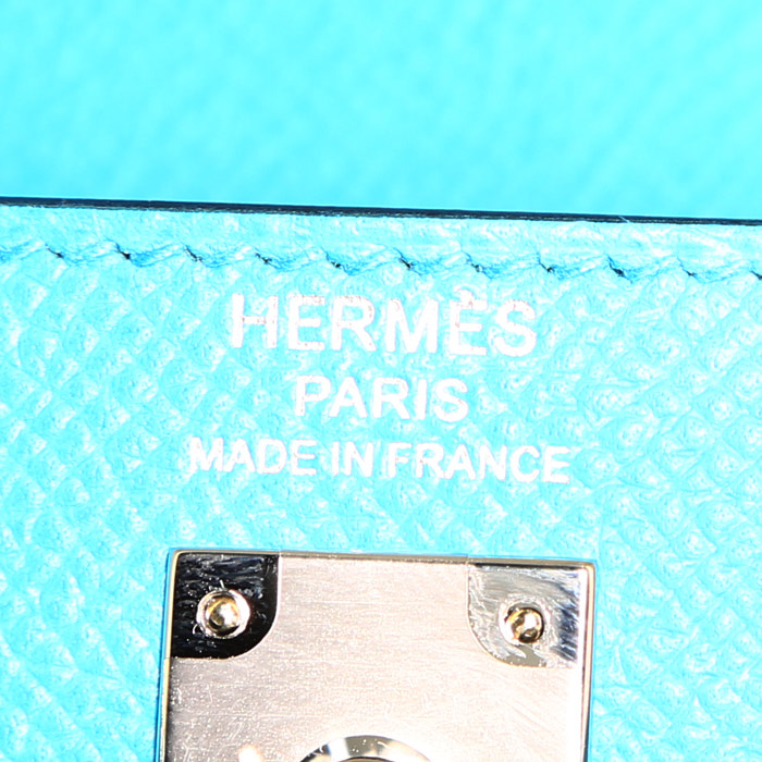 Hermès  Kelly 25 cm handbag  in Frida blue epsom leather - Detail D4