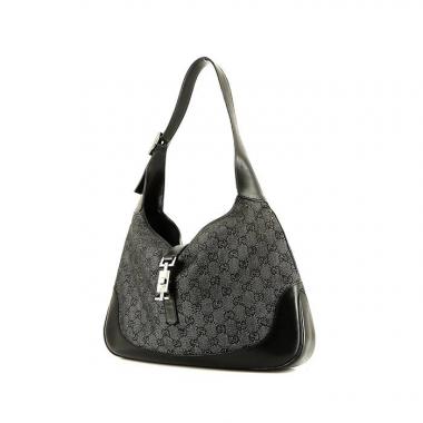 Bolso de mano Gucci Jackie vintage en lona Monogram gris y cuero negro