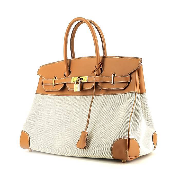 Hermes Birkin Bag Canvas Gold Hardware In Brown