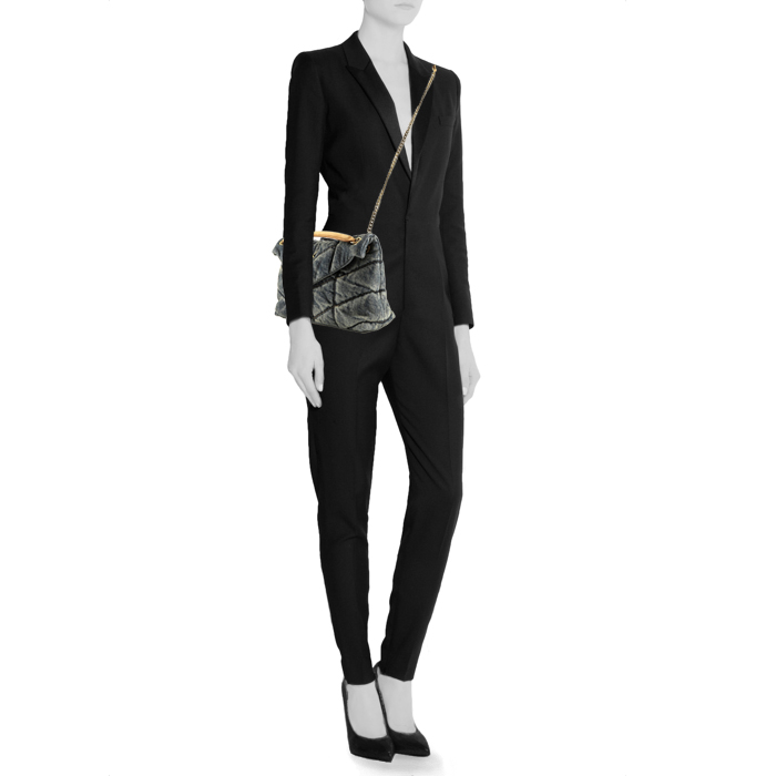 Borsa Saint Laurent Loulou piccola in tela denim blu - Detail D2