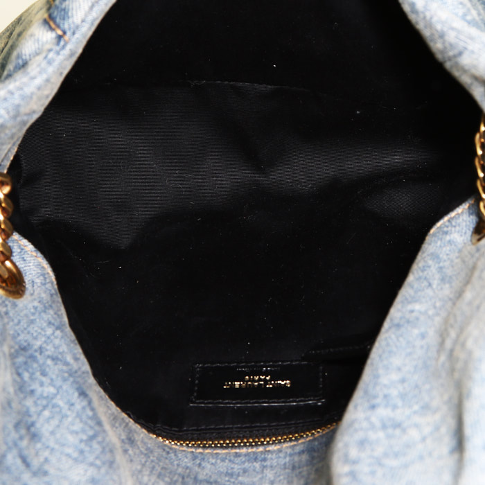 Borsa Saint Laurent Loulou piccola in tela denim blu - Detail D3