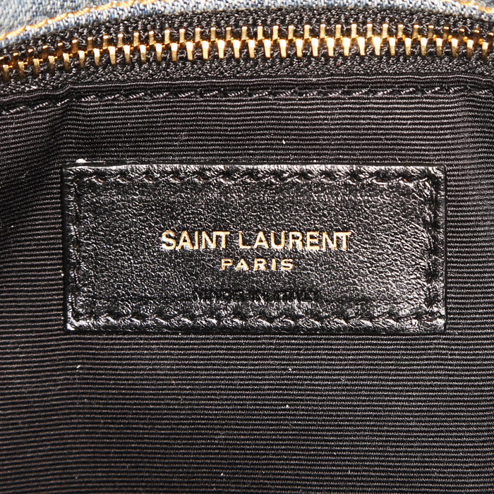 Borsa Saint Laurent Loulou piccola in tela denim blu - Detail D4