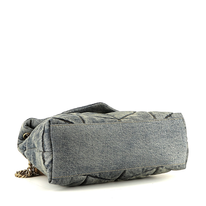 Borsa Saint Laurent Loulou piccola in tela denim blu - Detail D5