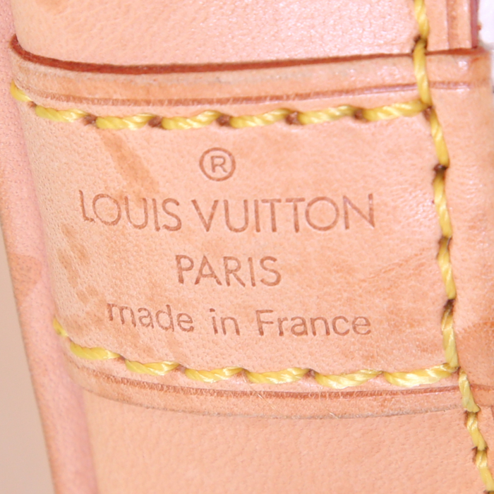 Sac à main Louis Vuitton Alma en toile monogram multicolore blanche et cuir naturel - Detail D3