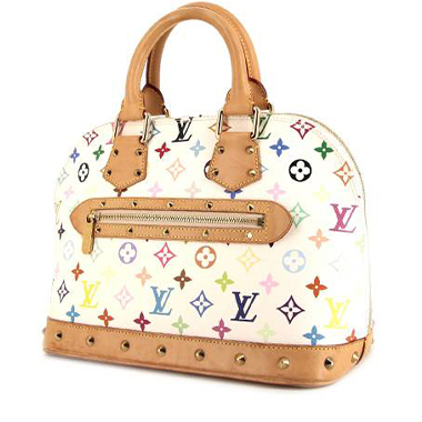Borsa Louis Vuitton Alma in tela monogram multicolore bianca e pelle naturale