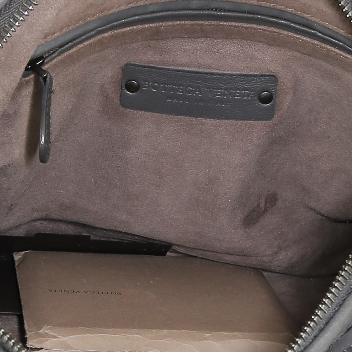 Borsa a tracolla Bottega Veneta Nodini in pelle intrecciata grigia - Detail D2