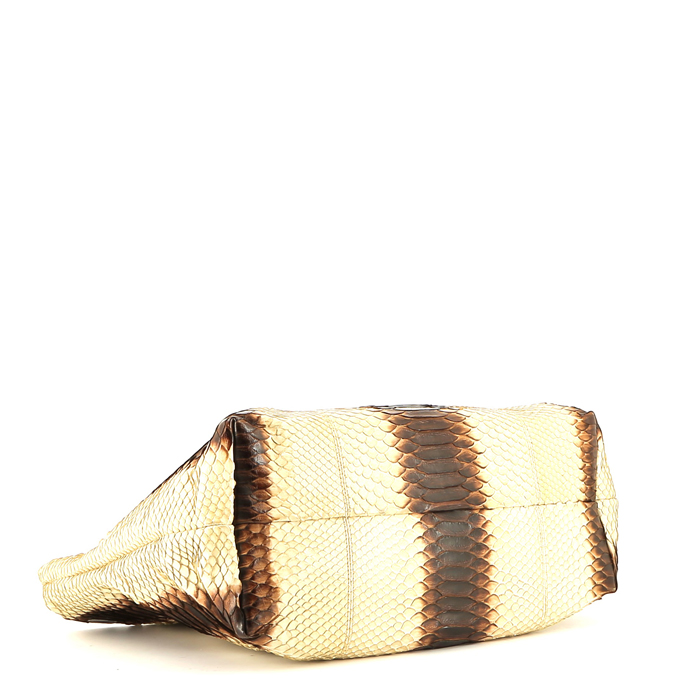 Shopping bag Fendi  in pitone beige e marrone - Detail D4