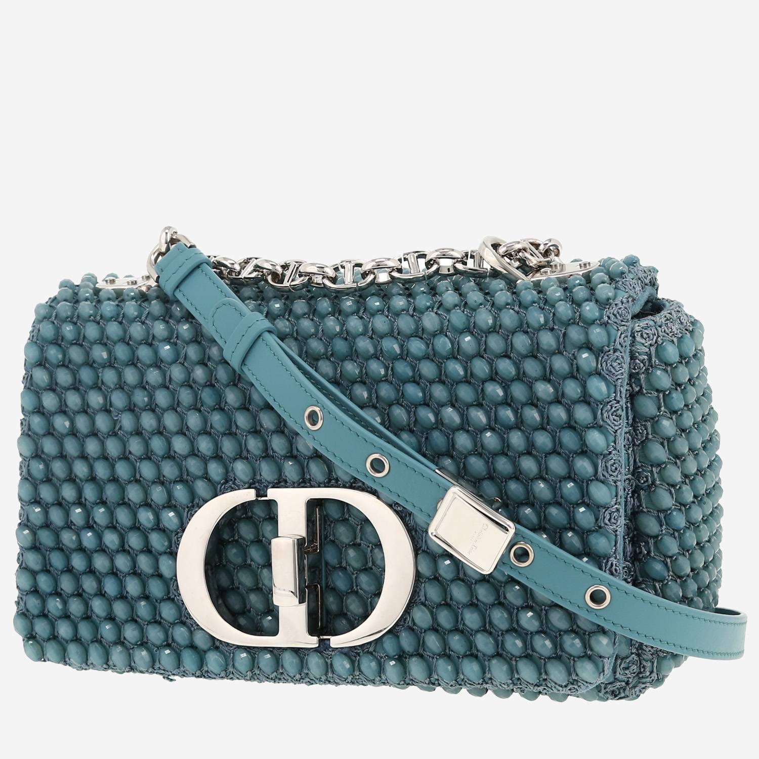 Bolso bandolera Dior Caro modelo pequeño  en cuero azul