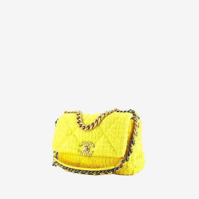 Chanel  19 shoulder bag  in yellow tweed
