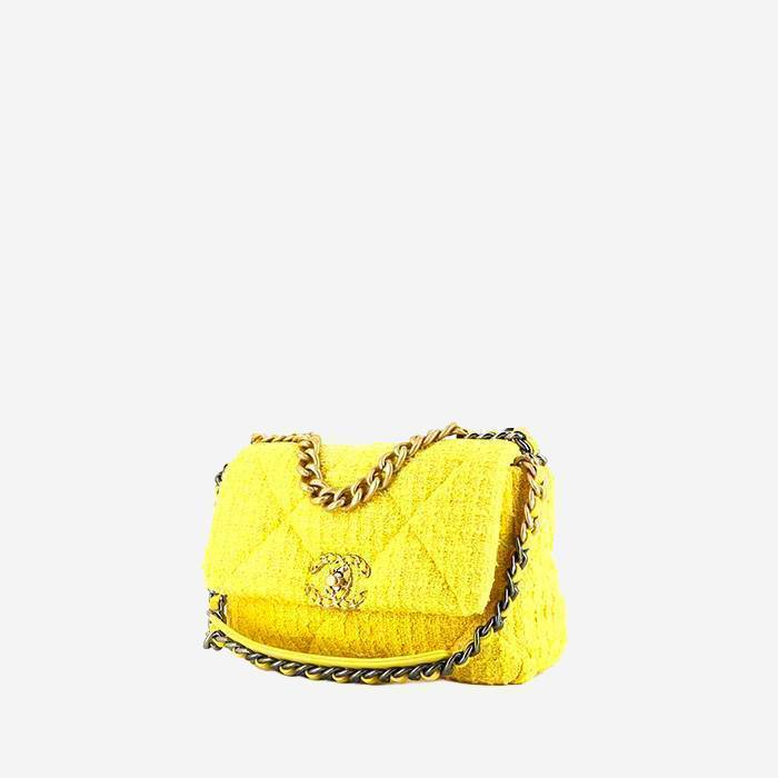 Sac bandoulière Chanel  19 en tweed jaune