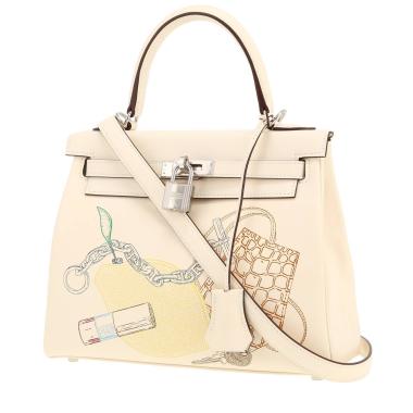 Bolso de mano Hermès Kelly In&Out en cuero swift blanco