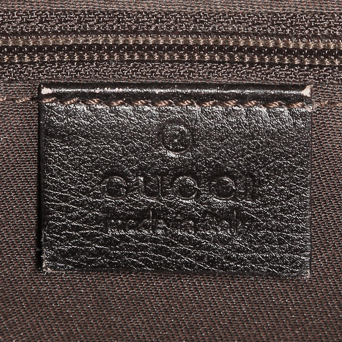 Bolso de mano Gucci   en tejido "sûpreme GG" beige y cuero marrón - Detail D3