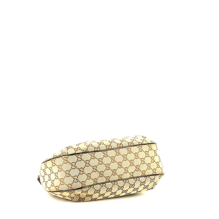 Bolso de mano Gucci   en tejido "sûpreme GG" beige y cuero marrón - Detail D4