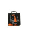 Bolso bandolera Olympia Le-Tan Jean-Michel Basquiat Empire en lona negra naranja y blanca y cuero negro - 360 thumbnail