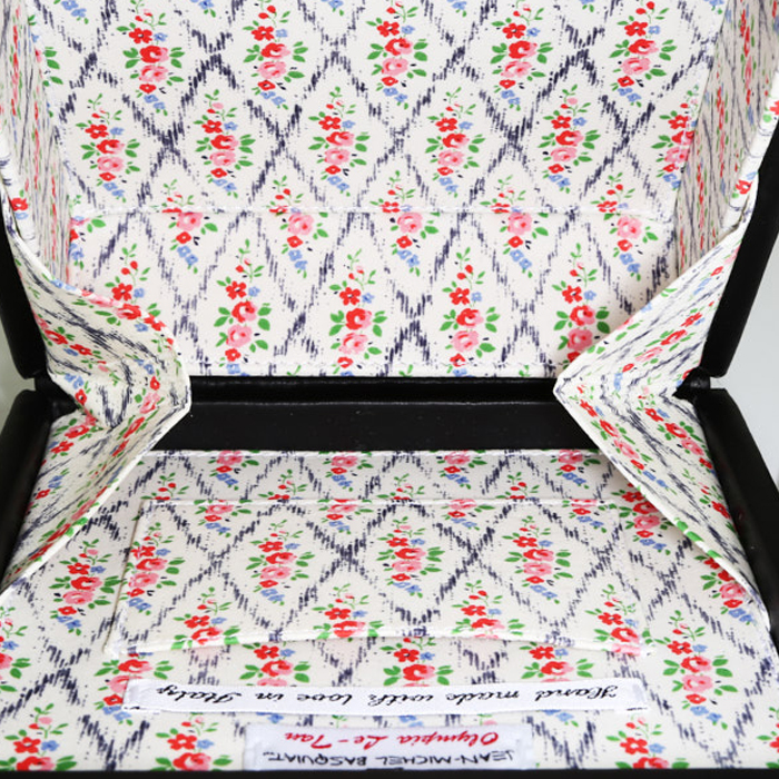 Olympia Le-Tan Jean-Michel Basquiat Empire shoulder bag  in black, orange and white canvas  and black leather - Detail D3