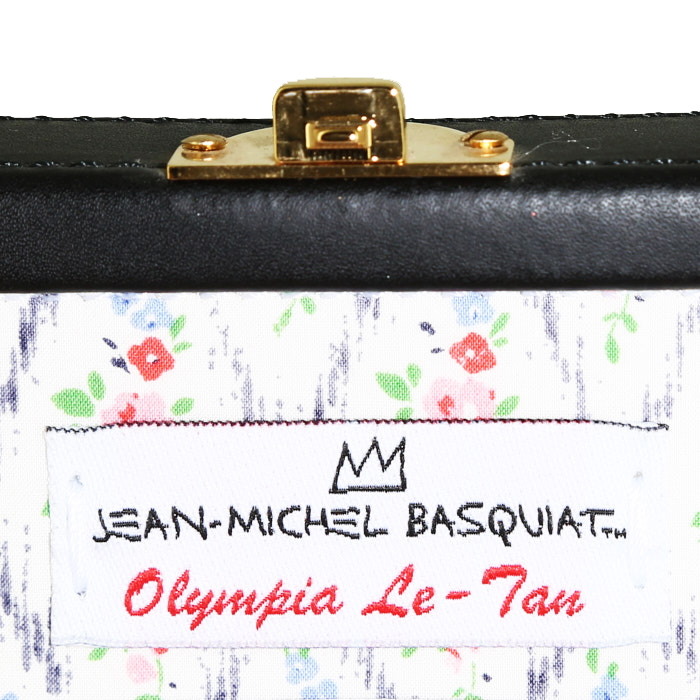 Bolso bandolera Olympia Le-Tan Jean-Michel Basquiat Empire en lona negra naranja y blanca y cuero negro - Detail D4