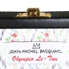 Bolso bandolera Olympia Le-Tan Jean-Michel Basquiat Empire en lona negra naranja y blanca y cuero negro - Detail D4 thumbnail