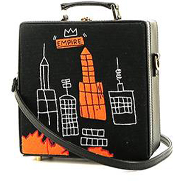 Bolso bandolera Olympia Le-Tan Jean-Michel Basquiat Empire en lona negra naranja y blanca y cuero negro