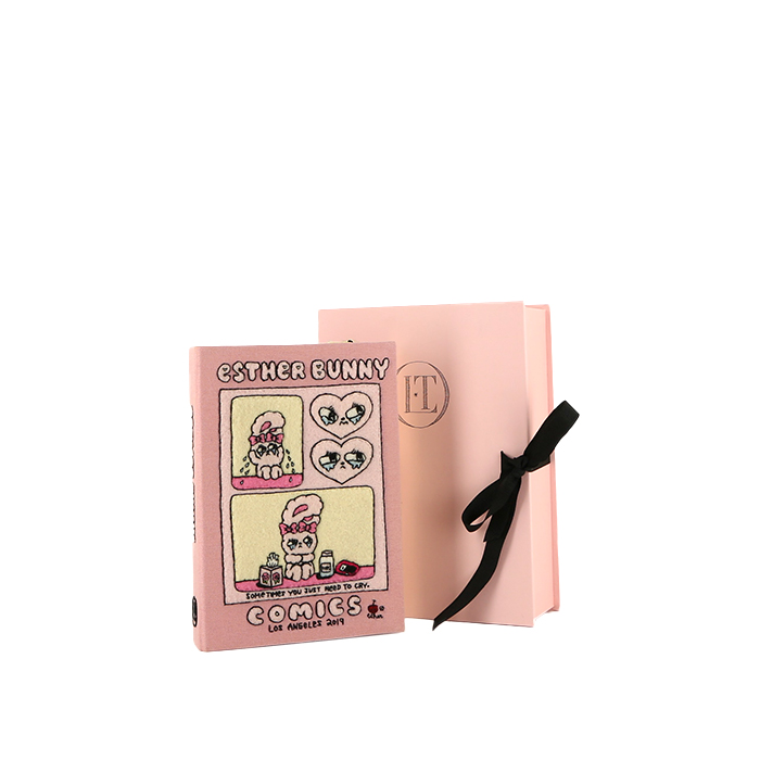 Borsa a tracolla Olympia Le-Tan Comics Los Angeles Esther Bunny Sometimes you just need to cry in tessuto ricamato rosa - Detail D1