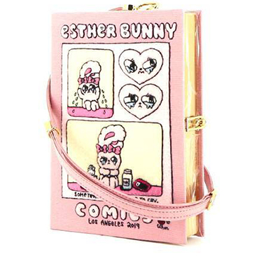Borsa a tracolla Olympia Le-Tan Comics Los Angeles Esther Bunny Sometimes you just need to cry in tessuto ricamato rosa