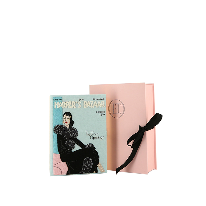 Bolsito de mano Olympia Le-Tan Harper's Bazaar October 1930 The Paris Openings en lona Bleu Pale n°03/77 - Detail D1