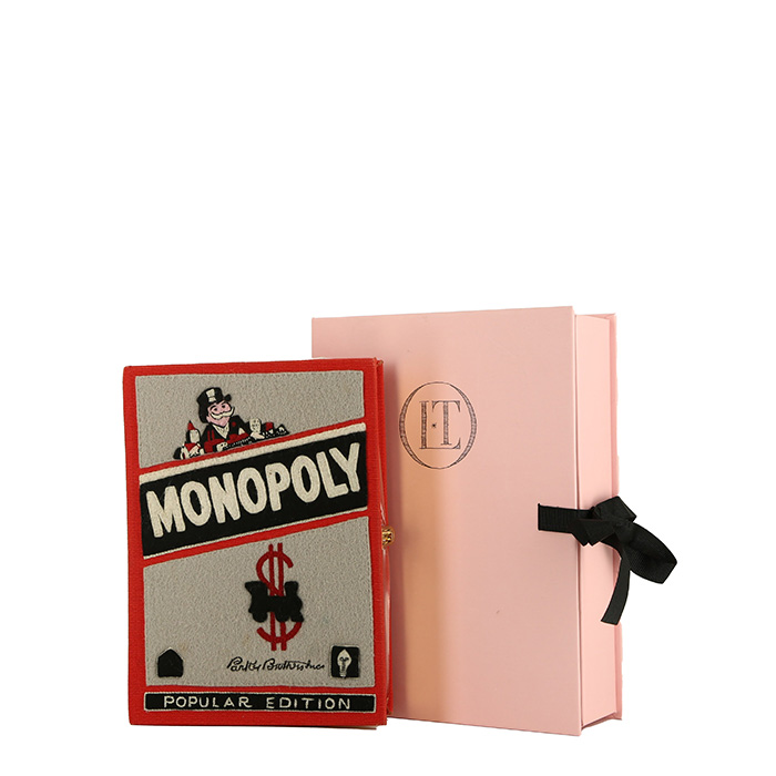 Sac bandoulière Olympia Le-Tan MONOPOLY POPULAR EDITION en toile rouge et grise "Arstist Proof n°1" - Detail D1