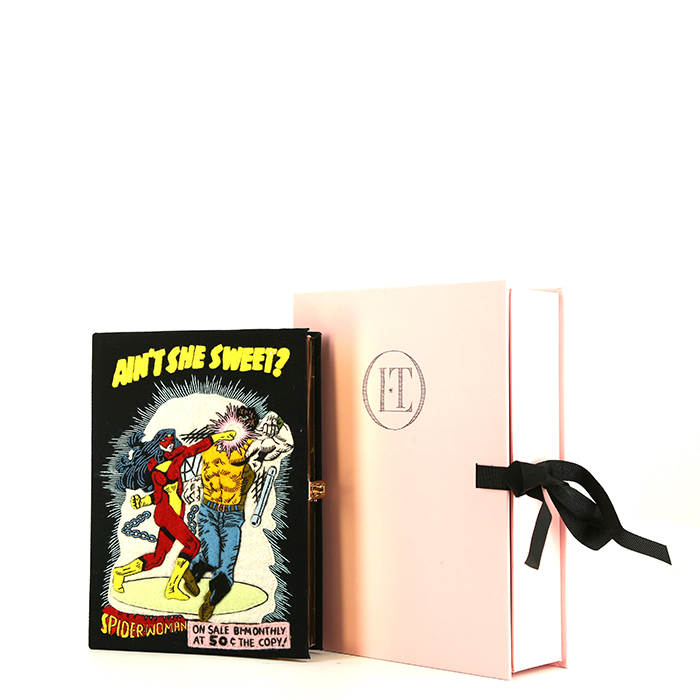 Bolso bandolera Olympia Le-Tan Marvel Ain't she sweet ? en lona negra n°21/32 - Detail D1