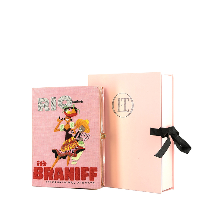 Sac bandoulière Olympia Le-Tan Braniff International Airways Cosmic hand en toile rose n°68/77 - Detail D1