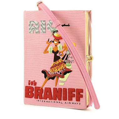 Bolso bandolera Olympia Le-Tan Braniff International Airways Cosmic hand en lona rosa n°68/77