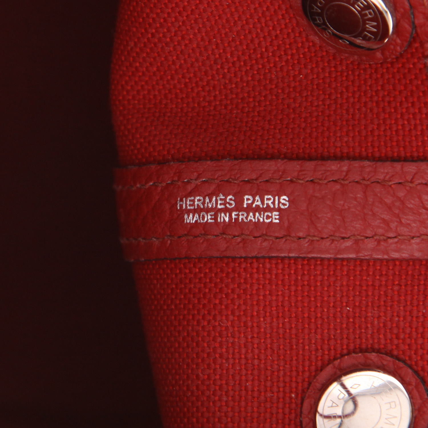 Bolso Cabás Hermès  Garden Party 30 cm en lona rojo H y cuero rojo granate - Detail D2