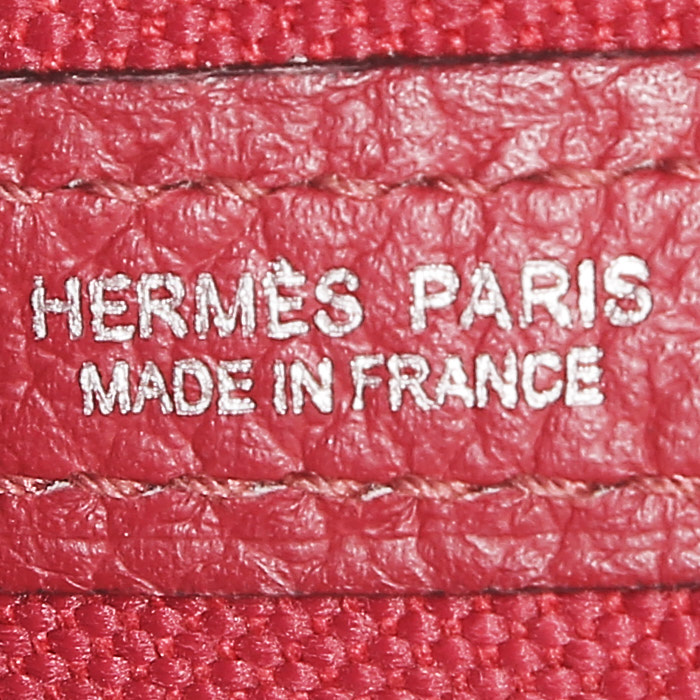 Sac cabas Hermès  Garden en toile rouge H et cuir rouge grenat - Detail D3