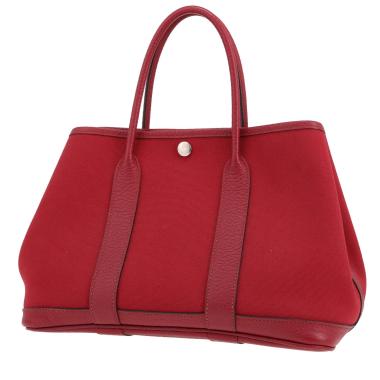 Sac cabas Hermès  Garden Party 30 cm en toile rouge H et cuir rouge grenat