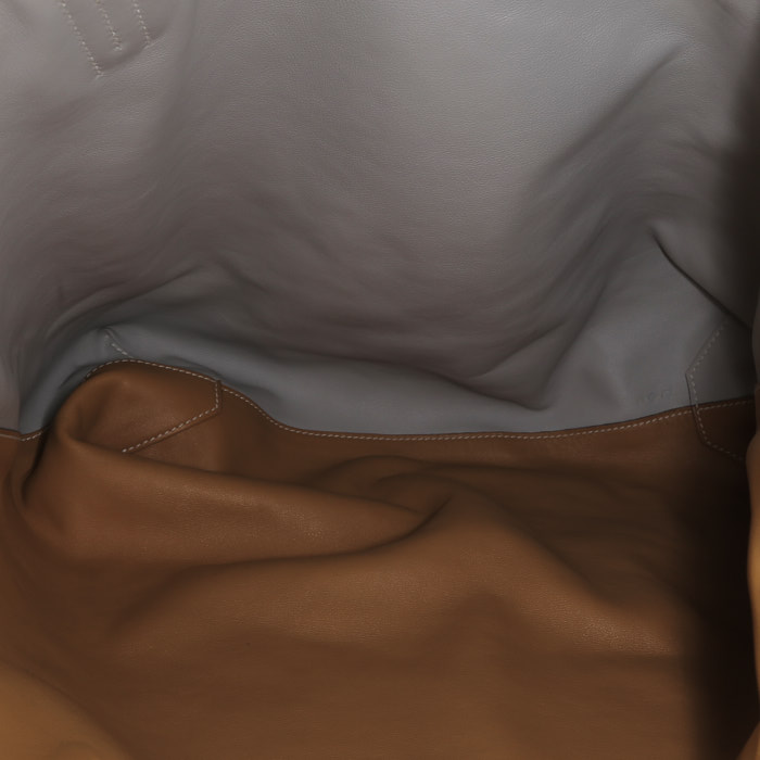 Bolso Cabás Hermès  Double Sens en cuero de ternero Sikkim rosa Jaipur, Gris Perle amarillo Curry y color oro - Detail D2