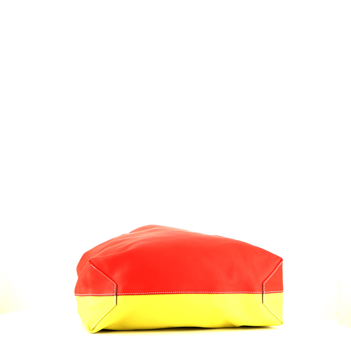 Bolso Cabás Hermès  Double Sens en cuero de ternero Sikkim rosa Jaipur, Gris Perle amarillo Curry y color oro - Detail D4