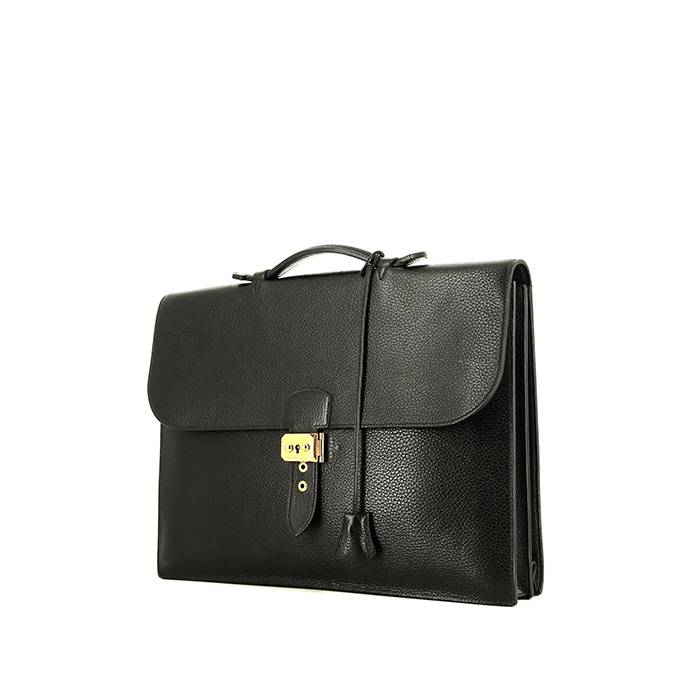Sac À Dépêches Briefcase In Black Leather Taurillon