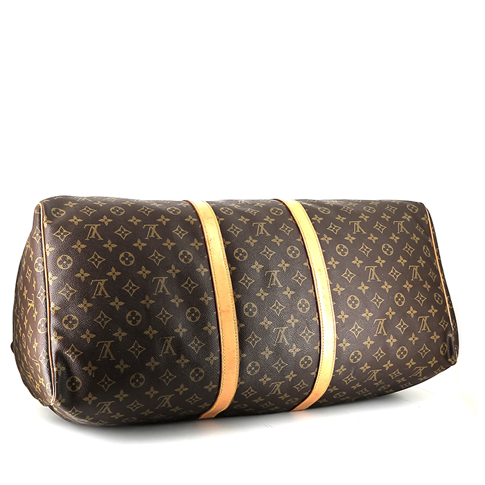 Borsa da viaggio Louis Vuitton  Keepall 60 in tela monogram marrone e pelle naturale - Detail D4