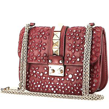 VALENTINO light red leather ROCKSTUD CAMERA Shoulder Bag at