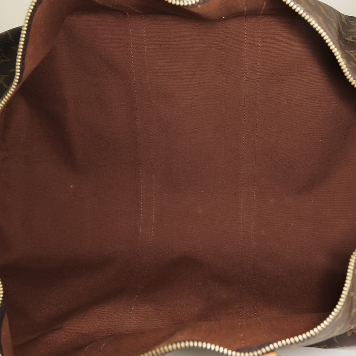 Borsa da viaggio Louis Vuitton  Keepall 60 in tela monogram marrone e pelle naturale - Detail D2