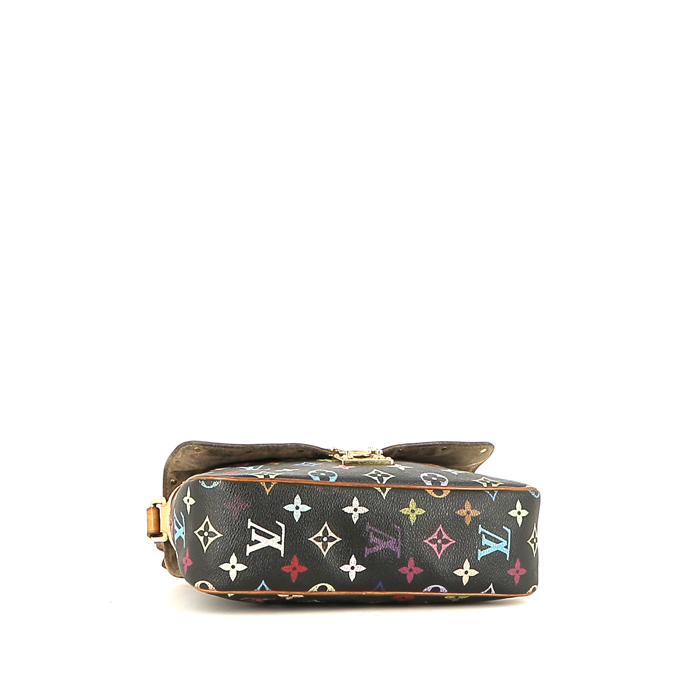 Sac bandoulière Louis Vuitton  Sologne en toile monogram multicolore noire et cuir naturel - Detail D4