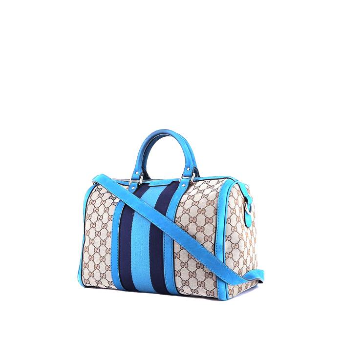 Borsa ventiquattrore Gucci  in tela "sûpreme GG" beige e pelle blu - 00pp